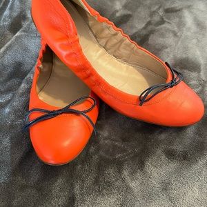 JCrew Emma ballet flat bright orange with blue bow EUC